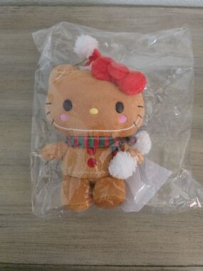 Sanrio Gingerbread Hello Kitty Ornament with Red Bow and Green Red Scarf